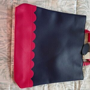 Navy and Pink Scalloped Tote Bag - Women's Handbag